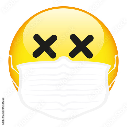 Yellow emoji wearing a surgical mask, emoticon medical mask, vector