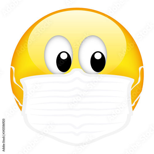 Yellow emoji wearing a surgical mask, emoticon medical mask, vector