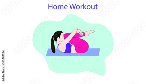 Girl doing workout at home. exercise, yoga, fitness, healthy lifestyle, sports, Vector 