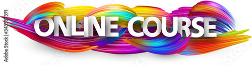 Big online course sign over brush strokes background.
