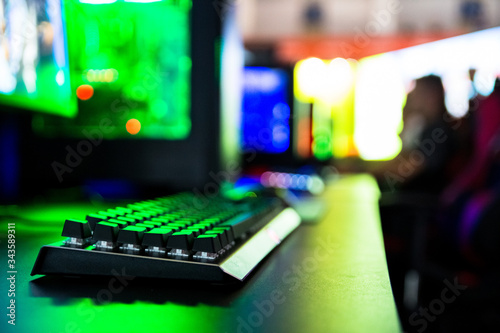 Computer keyboard in neon light