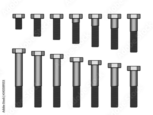 Hex head bolts and screws chart different sizes