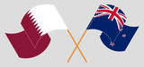 Crossed and waving flags of New Zealand and Qatar