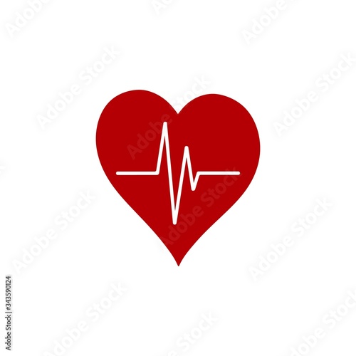 Heart pulse. Red and white colors. Heartbeat lone, cardiogram. Beautiful healthcare, medical background. Modern simple design. Icon. sign or logo. Flat style vector