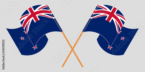 Crossed and waving flags of New Zealand