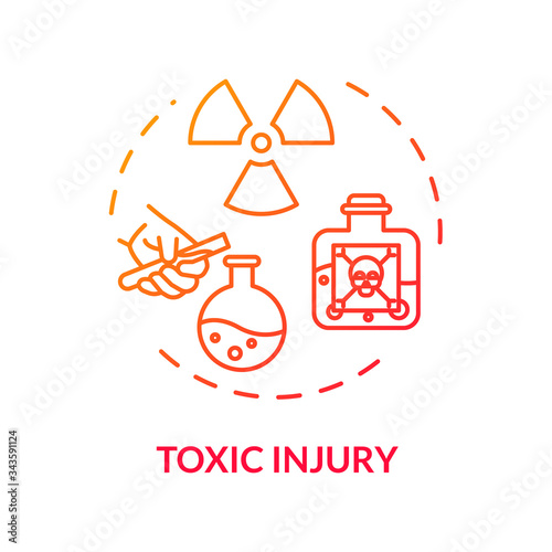 Radiation intoxication concept icon. Poisonous mixture. Toxic injury, radioactivity effect, human organism poisoning thin line illustration. Vector isolated outline RGB color drawing.
