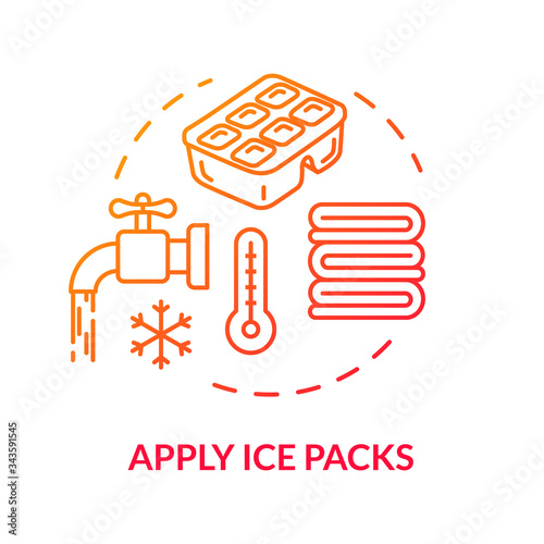 Ice packs, first aid item concept icon. Traumatism ambulance, hematoma therapy and bruise treatment, health care thin line illustration. Vector isolated outline RGB color drawing.