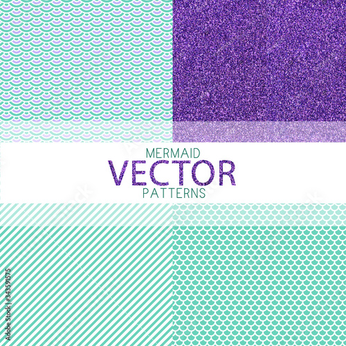 set of vector mermaid sea patterns