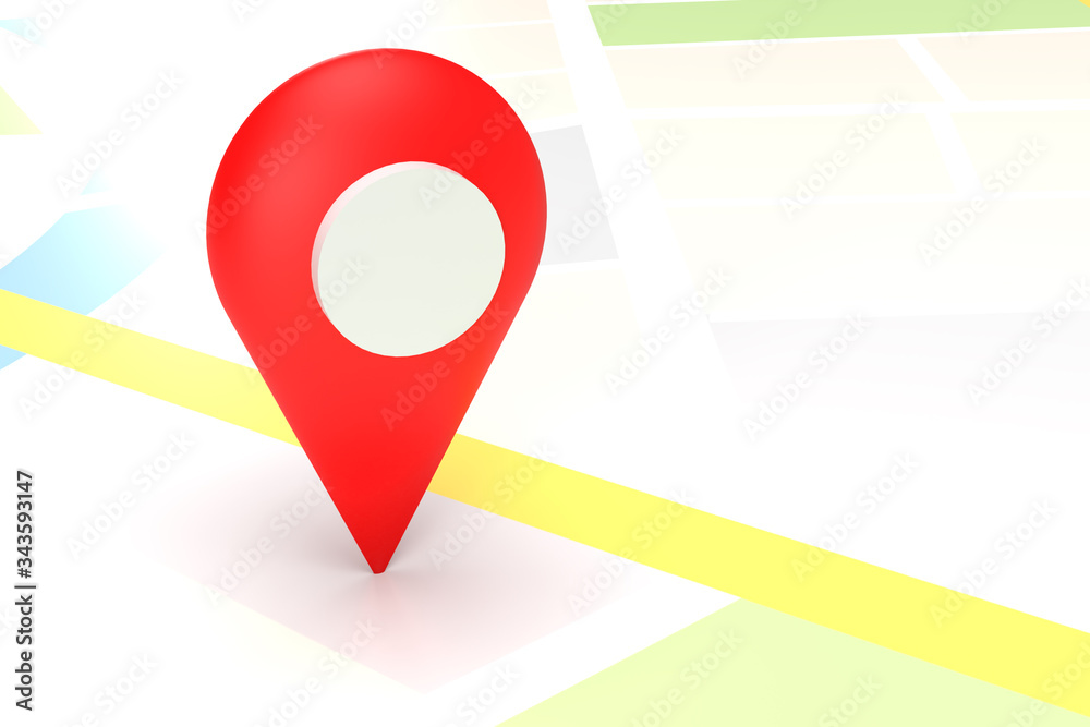 3D Render of Red Map Pointer on GPS Map 3D Render of Red Map Pointer on GPS Map