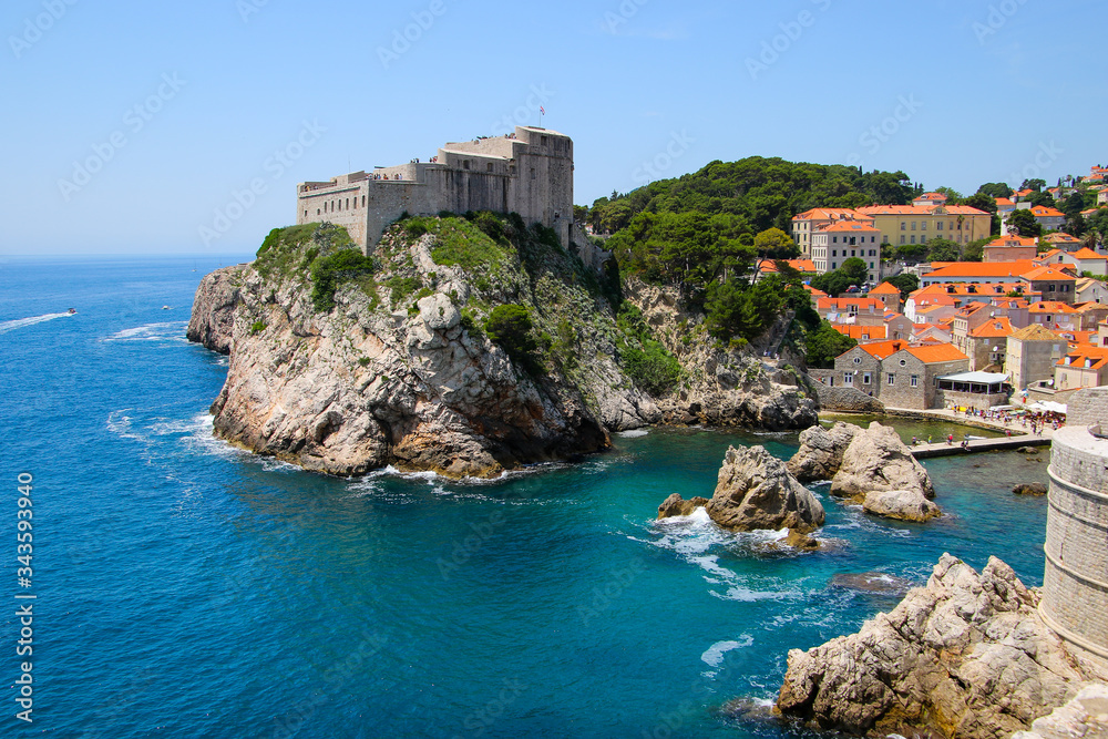 Lovrijenac fortress built on a rocky hilltop above the waters of the Adriatic Sea in Duvrovnik, Croatia