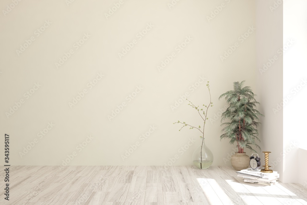 White empty room. Scandinavian interior design. 3D illustration White empty room. Scandinavian interior design. 3D illustration