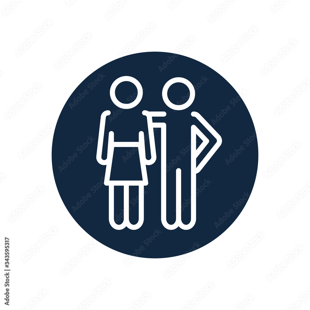 pictogram woman and man standing, line block style