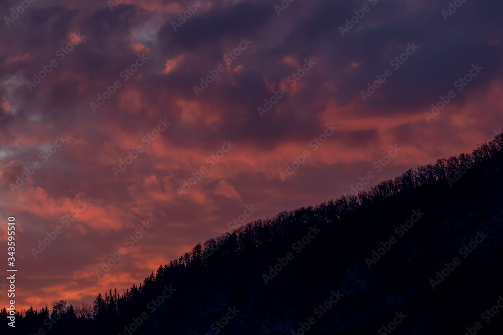 Sunset over the mountains in Bohinj