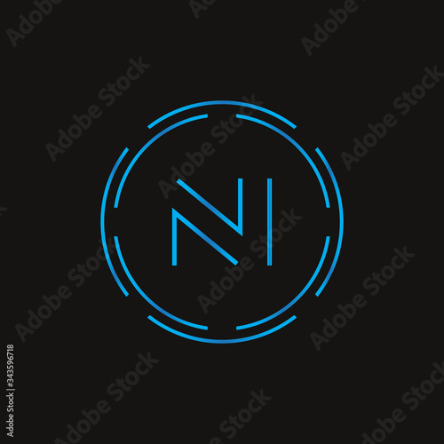 Initial Letter NI Logo Design Vector Template. Digital Abstract NI Letter Logo Design