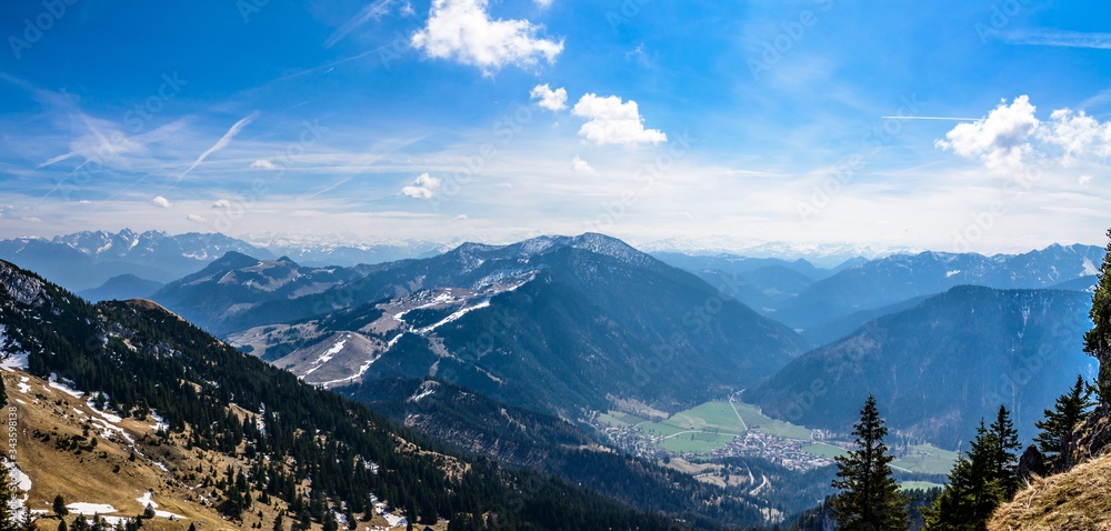 Panorama view from Wendelstein mountain by Bayrischzell on bavarian alps. Bayern (Bavaria), Germany