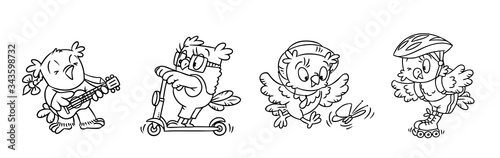 Owl. Funny little bird coloring book set