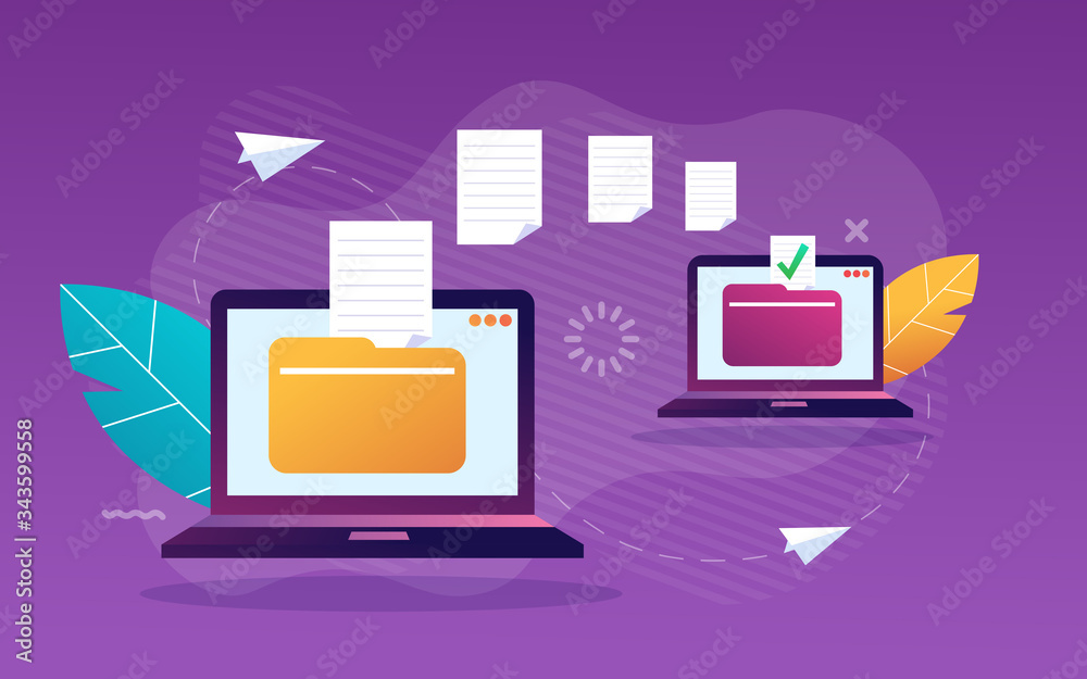 File Transfer. Files transferred Encrypted Form. Program for Remote Connection between two Computers. Full access to Remote Files and Folders.Flat style. Vector illustration File Transfer. Files transferred Encrypted Form. Program for Remote Connection between two Computers. Full access to Remote Files and Folders.Flat style. Vector illustration