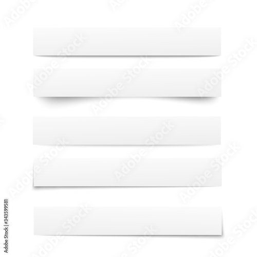 Paper templates. Collection of white note papers with shadows. Paper separators, dividers. Page delimiters.Vector illustration