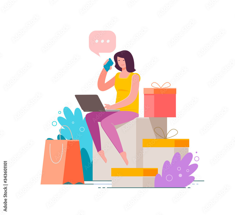 Purchase of goods using online store. Shopping vector illustration Purchase of goods using online store. Shopping vector illustration