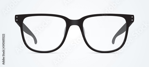 Eyeglasses isolated on background. Classic shape black eyewear, lying on a surface. Vector illustration.