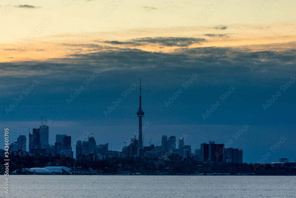 Sunrise over Toronto Downtown near Lake Ontario in Canada