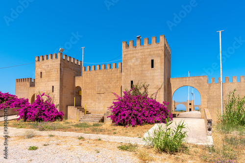 Camelot Castle in Fanes on Rhodes - an athletic club in the old castle style. Dodecanese, Greece