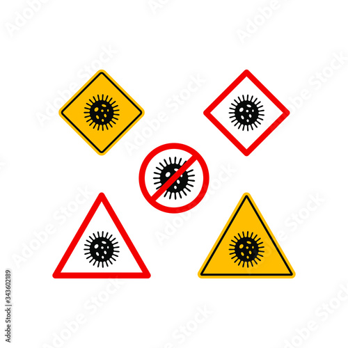 Set of coronavirus caution sign. Stop COVID-19 icon concept. Vector illustration