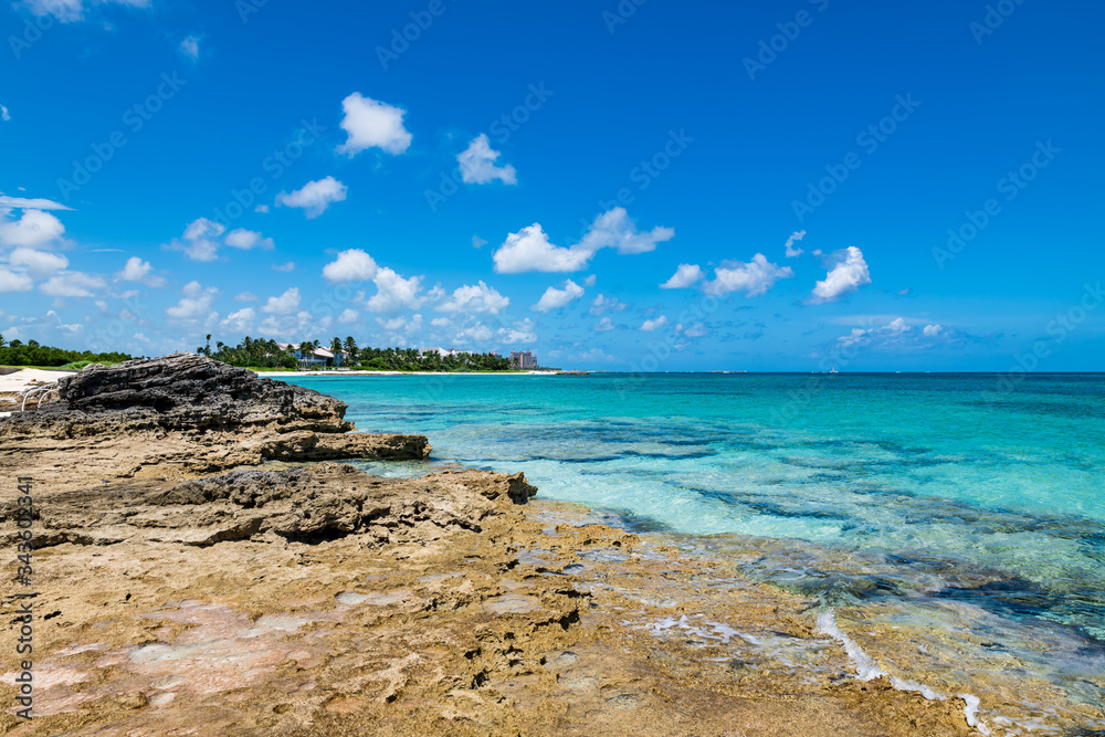 Seascape of  Cabbage beach in Paradise Island (Nassau, Bahamas).