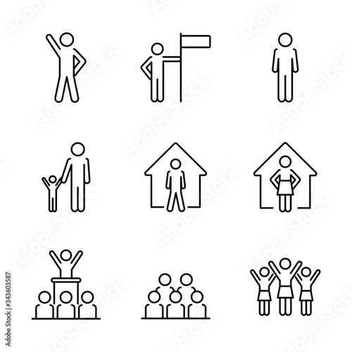 houses and pictogram people icon set, line style