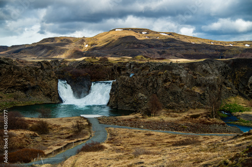 Hjálparfoss double waterfall in Iceland