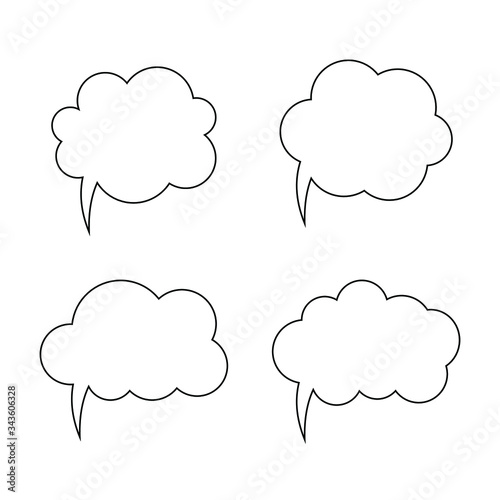 Speech or think bubble, empty communication cloud. Set of vector design elements. Editable stroke.