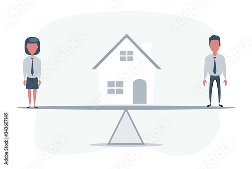 Life together. Equality woman and man concept. Vector flat design illustration.