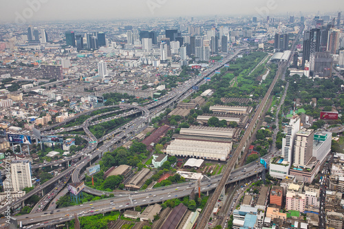  BANGKOK/THAILAND - 10th Nov, 2019 : Aerial view of Bangkok skyline and skyscraper.