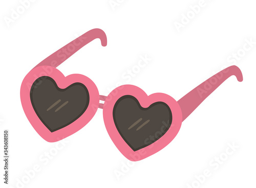 Vector sunglasses isolated on white background. Pink summer sun shielding glasses clipart element. Heart shaped spectacles. Cute flat accessory illustration for kids. Vacation beach object..