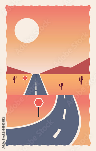 desert landscape flat scene with road