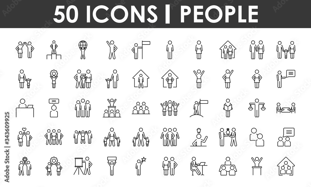 icon set of pictogram people, line style - obrazy, fototapety, plakaty 