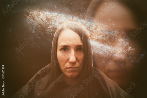 Photos The girl on the background of the starry sky