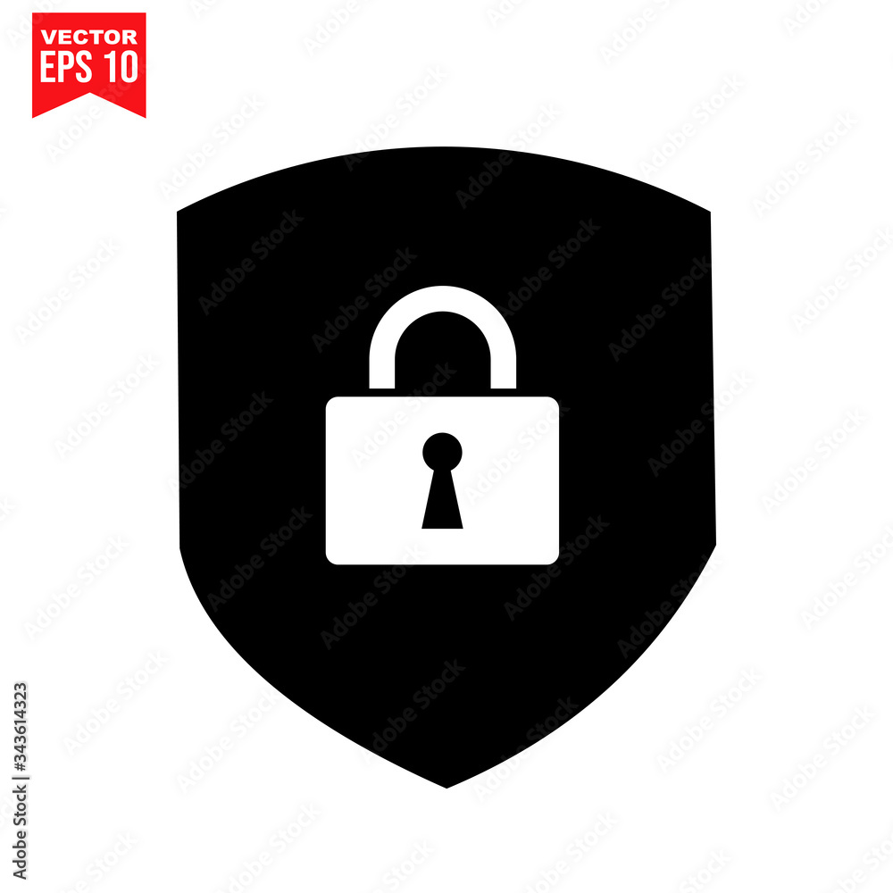 Security shield ob pad lock, key shield Icon symbol Flat vector illustration for graphic and Security shield ob pad lock, key shield Icon symbol Flat vector illustration for graphic and