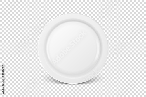 Vector 3d Realistic White Porcelain, Plastic or Paper Disposable Food Dish Plate Icon Closeup Isolated. Front View. Design template, Mock up for Graphics, Branding Identity, Printing, etc