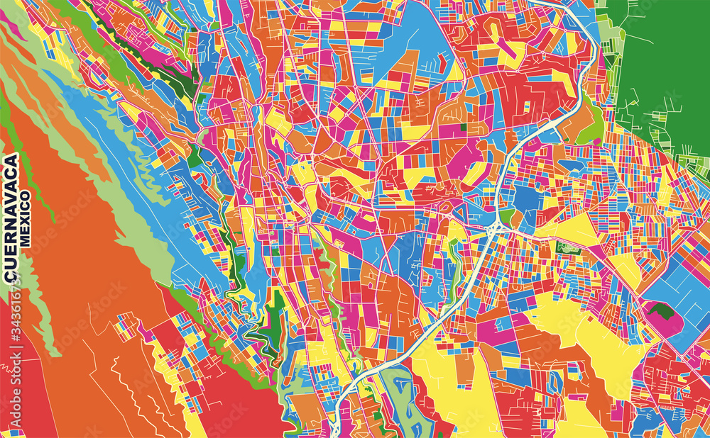 Cuernavaca, Morelos, Mexico, colorful vector map