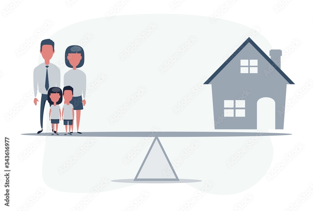 Family and house a balance scale in equal position. Family financial management, cash advance concept depicts short term borrowing for a residence. Family and house a balance scale in equal position. Family financial management, cash advance concept depicts short term borrowing for a residence.