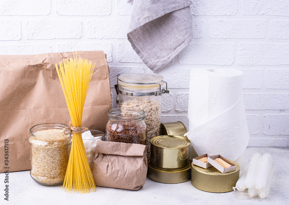 Set of basic products in emergency situations. Set of basic products in emergency situations.