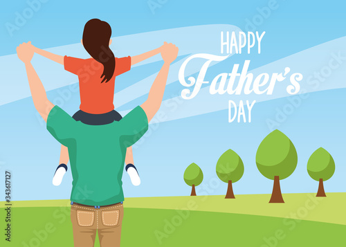 fathers day card with dad carrying daughter characters