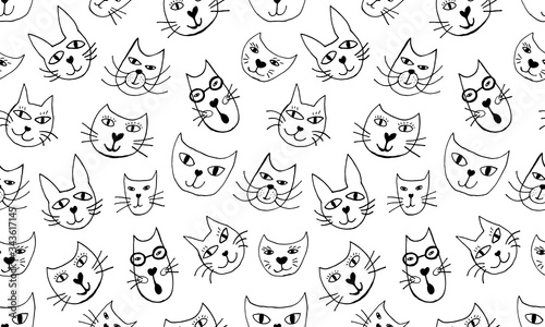 Hand drawn calligraphy lettering cat meow cute word. vector illustration