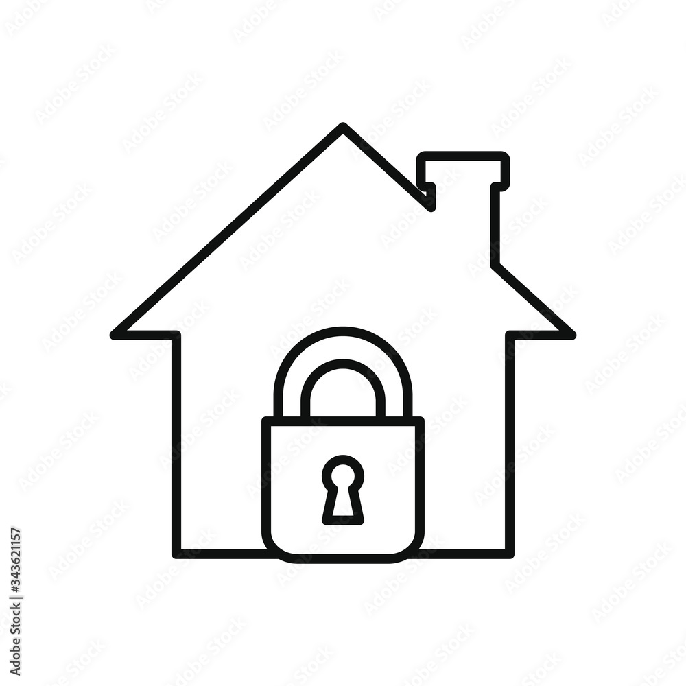 stay home concept, house and padlock icon, line style stay home concept, house and padlock icon, line style