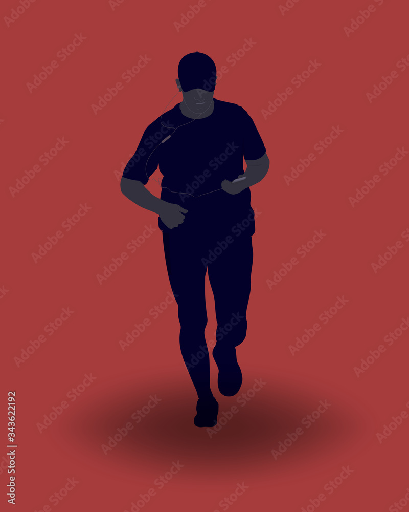 Silhouette of a running man with a smartphone in his hands. Silhouette of a running man with a smartphone in his hands.