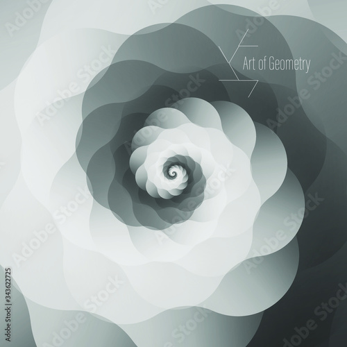 Fractal spiral, abstract geometric art. Vector swirl vortex pattern design. Whirlpool twist hypnotic geometry background.

