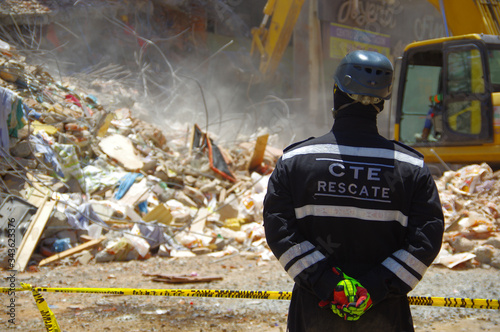 Portoviejo, Ecuador - April, 18, 2016: Rescue team making recovery efforts after 7.8 earthquake photo