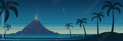 Tropical Island Volcano Eruption Landscape Banner