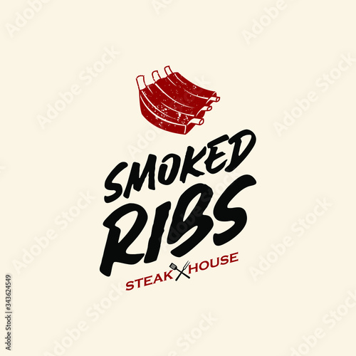 simple ribs barbecue vector logo graphic label design or roasted food and beverage poster template idea